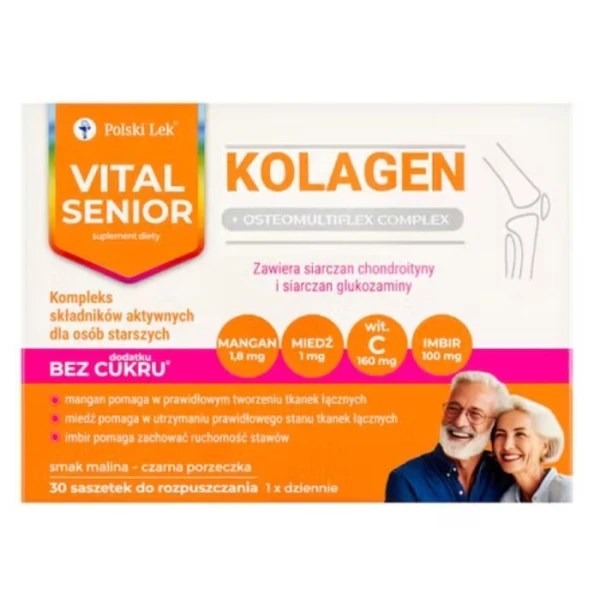Vital Senior, Kolagen + Osteomultiflex Complex,  smak malina-czarna porzeczka, 30 saszetek