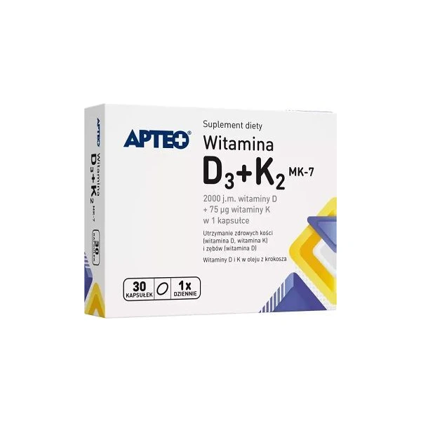Witamina D3 + K2 MK-7, Apteo, 30 kapsułek