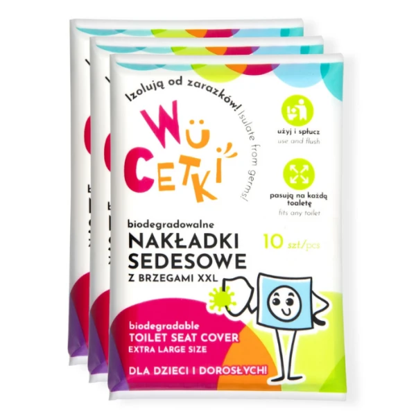 WuCetki, biodegradowalne nakładki sedesowe, z brzegami XXL, 3x10sztuk