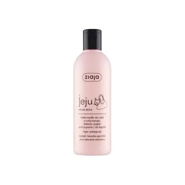 Ziaja Jeju Młoda Skóra, białe mydło do ciała pod prysznic i do kąpieli, z nutą mango, kokosa i papai, 300ml