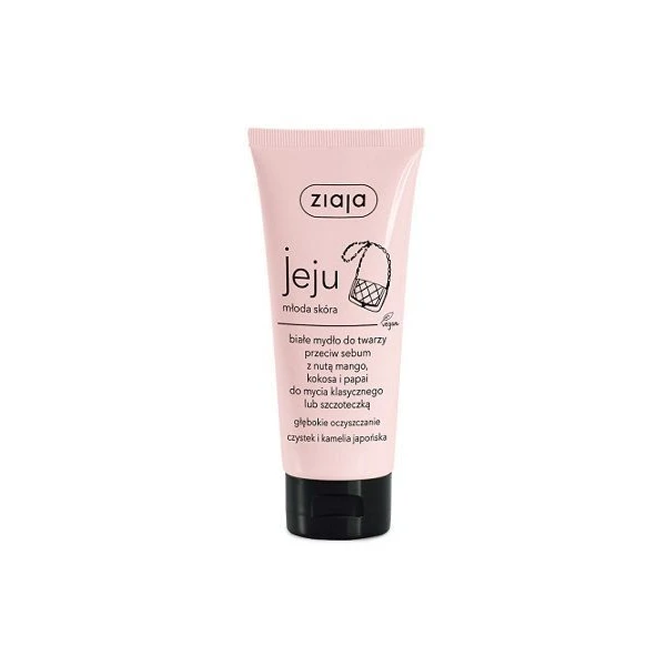 Ziaja Jeju Młoda Skóra, białe mydło do twarzy przeciw sebum, z nutą mango, kokosa i papai, 75ml