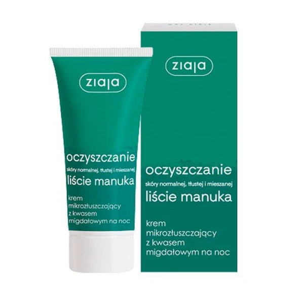 Ziaja Liście Manuka - Oczyszczanie, krem mikrozłuszczający z kwasem migdałowym, na noc, 50ml