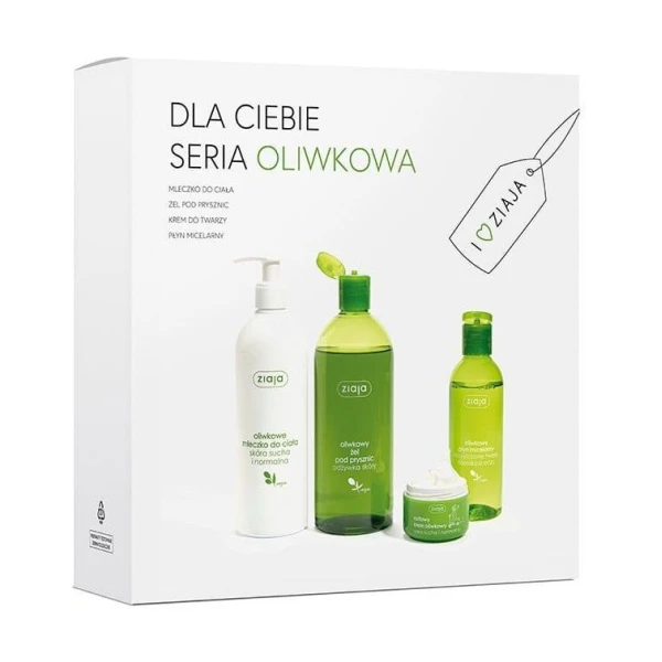 Ziaja Oliwkowa, płyn micelarny, 200ml + żel pod prysznic, 500ml + mleczko do ciała, 400ml + krem, 50ml