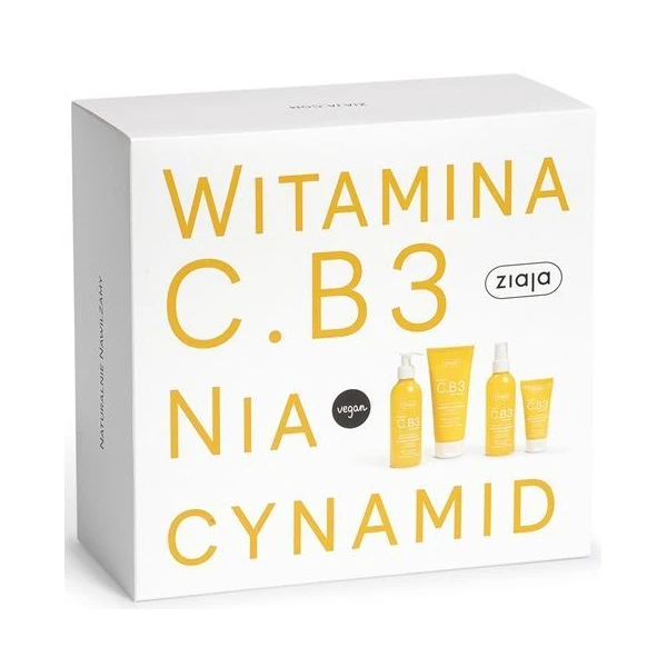 Ziaja Witamina C.B3 Niacynamid, krem na przebudzenie, 50 ml + balsam do ciała, 200 ml + tonik, 190ml +  żel oczyszczający do twarzy, 190ml